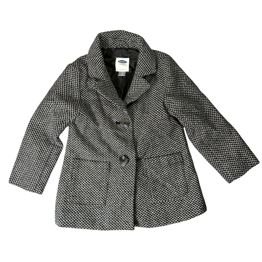 Old Navy Wool Blend Peacoat Black White Textured Classic Preppy 4T Jacket